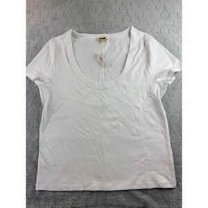 Madewell Women's XXL White Ribbed‎ Scoop Neck T-Shirt Top Tee New